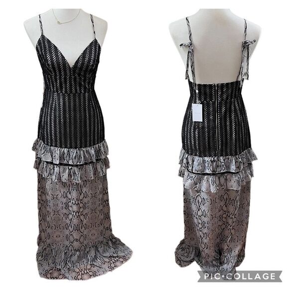 Bellevue Mia Lace Maxi Dress w/ Snakeskin Print Fits Medium Evening - Picture 5 of 13